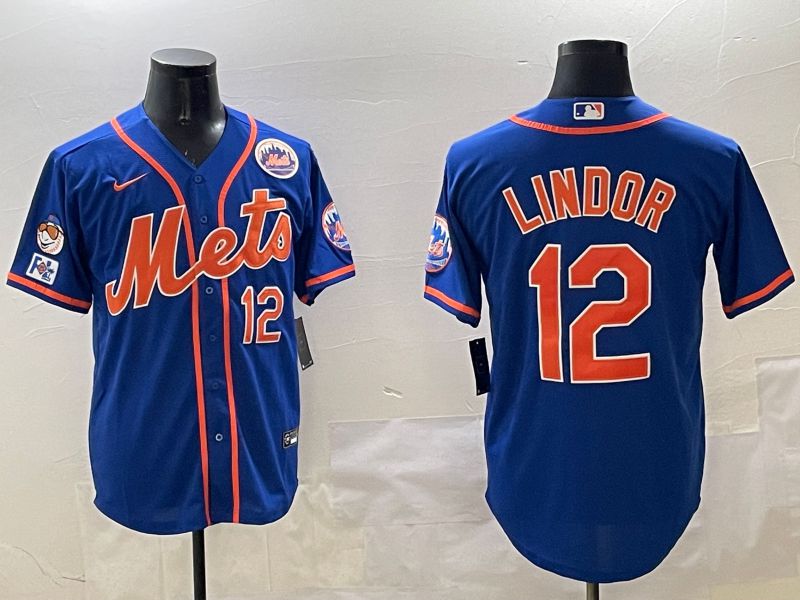 Men New York Mets #12 Lindor Blue Game 2025 Nike MLB Jersey style 9->new york mets->MLB Jersey